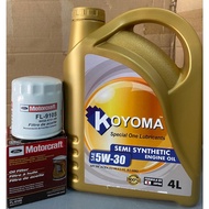 FORD FIESTA , KUGA , FOCUS , ECO SPORT MOTORCRAFT OIL FILTER + KOYOMA 5W30 SEMI SYNTHETIC ENGINE OIL