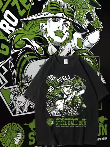 Jojo's Bizarre Adventure Steel Ball Run 2026 Summer Unisex Black T - Shirt Front Gyro Zeppeli Graphi