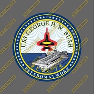 USS Navy Busch Aircraft Carrier Waterproof Sunscreen CVN-77 Round Badge Sticker Size 88MM