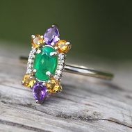 14 k gold ring with emerald, sapphires,amethysts and diamonds