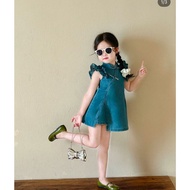 Children's cheongsam denim dress, girls' denim dress, girls' denim cheongsam dress model