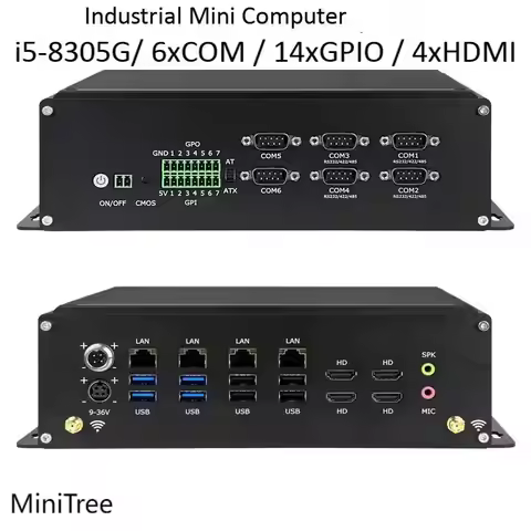 Fanless Embedded Industrial PC Core i5-8305G 6xCOM Ports 14xGPIO 4X2.5GLAN Industrial Host Supports 