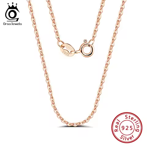 ORSA JEWELS Italian 925 Sterling Silver Neck Chain Rose Gold Color 1.0mm Cable Chain Necklace Silver