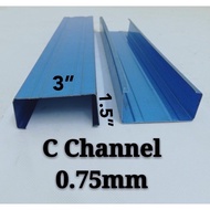 ☏☁RDYSTK 0.75mm (59”) C Channel Blue Biru / 0.47mm 150cm (59”) Batten Blue Biru Besi Bumbung C Besi Bumbung V