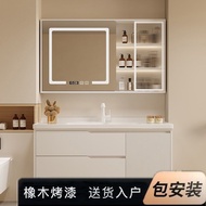 S-6💝Net Red Oak Full Set Bathroom Cabinet Ceramic Integrated Basin Bear New Mirror Bathroom New Chinese Style Combinatio