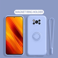 Case POCO X3 PRO / POCO X3 NFC / POCO X3 Soft Case Magnetic Ring Holder Liquid Silicone Cover Casing