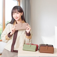 (貝殼粉)柔軟牛皮舌扣拉鍊手拿包長夾4110