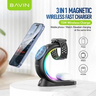 BAVIN PC1071 3in1 RGB Magnetic Wireless Charging Table for Mobile Phone Watch Earbuds