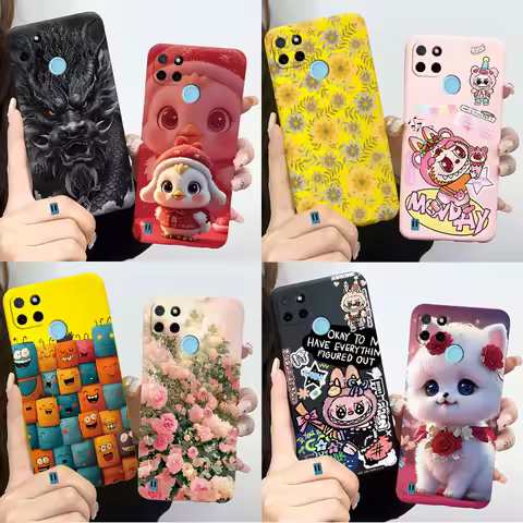 For Realme C21Y Case Realme C21 Phone Case Cute Labubu Cat Dragon Printed Soft Back Cover For Realme