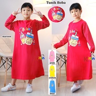 MR - DASTER TUNIK ANAK 2-10 TAHUN/ BAJU MUSLIM NGAJI ANAK PEREMPUAN MOTIFKITTY DORAEMON BOBA BUBBLE 