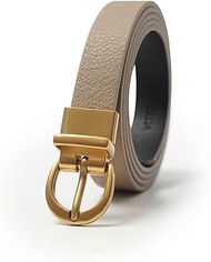 Women's Reversible Bovine Leather Belt Skinny Fashion Waist Belts for Dresses Jeans Pants with Gold 