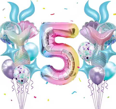 40 Inch/21Pcs Mermaid Birthday Decorations Giant 3/4/5/6 Years Old Foil Balloons Kit for Girls Under