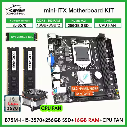 B75 mini itx placa mae Motherboard lga1155 kit set i5 3570 CPU 16GB DDR3 1600MHz Memory 256GB NVME M