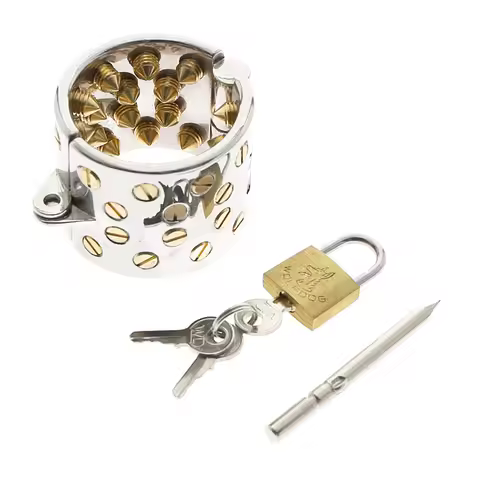 Stainless steel barbed scrotal ring restraint device chastity lock