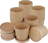 Pack of 40 26 oz brown paper cups with lids, 780 ml soup cups to go, disposable ice cream cups cardb
