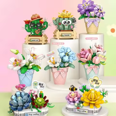 LOZ mini Blocks Kids Building Toys DIY Bricks Sweet Flower Pot Plants Puzzle Girls Gift Home Decor 8