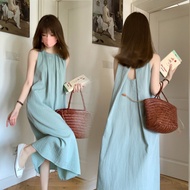 SUXI Sleeveless Loose Solid Color Midi Dreess Fashion Dress Women's Long Summer Holiday Dress