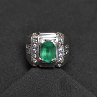 Zamrud Zambia Batu Permata Asli Cincin Perak Lelaki Zambian Emerald Natural Gemstone Silver Men Ring