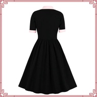Women Vintage Bow Solid Dress Retro Rockabilly Elegant Cocktail Party 1950s 40s Swing Dress Summer D