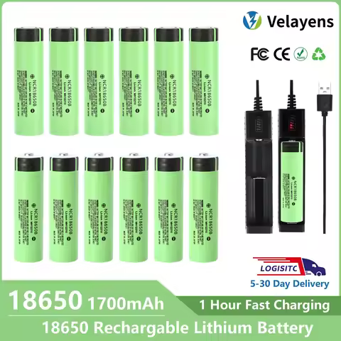 18650 3.7V Lithium Rechargeable Battery 1700mAh High-Drain 1000+ Charge Cycles 4-48pcs Bulk Pack for