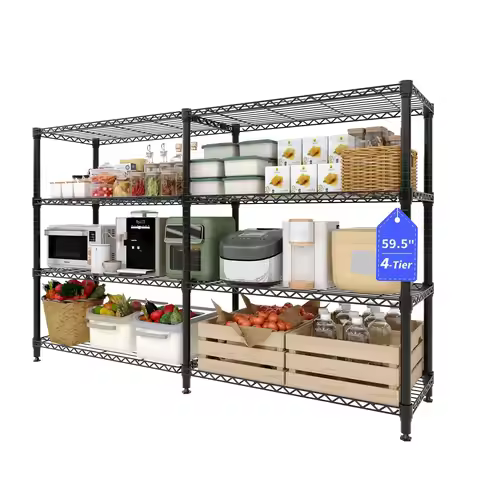 4-Tier Metal Storage Shelves, 70.8" W Heavy Duty Wire Shelving Unit, 1060 LBS Adjustable l-Shaped St