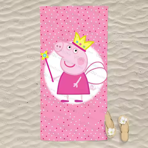 Peppa Pig Beach Towel Cartoon Peppa Pig Stripes and Hearts Beach Towel Quick Dry Sand Free Beach Yog