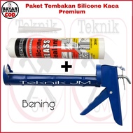 Paket Lem Kaca Dan Tembakan Sealant - Silicone Silent Botol Warna [ BENING - HITAM - PUTIH ] Seng Ba