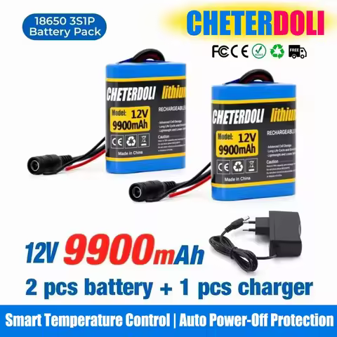 100% New 3S1P Protection Plate12V 9.9Ah Battery Pack 12V 9900mAh 18650 Lithium ion DC 12.6V Super Re