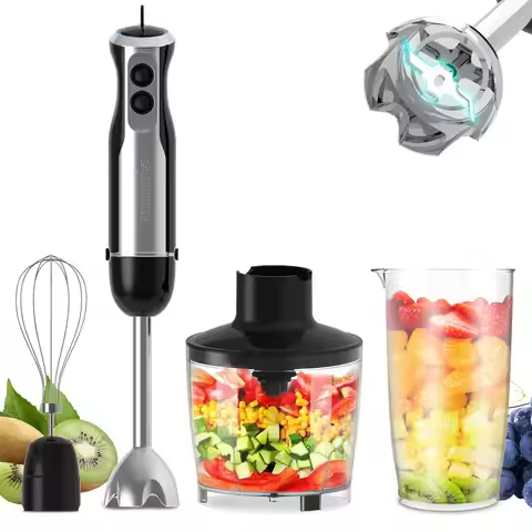 Wancle 1000W Immersion Hand Blender 4 in 1 Powerful Stick Blender Mixer 16 Speeds Adjustable for Pro