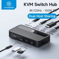 Hagibis BV234B USB C KVM Switch 1 Monitor 2 Computers 4K HDMI KVM Switches USB Hub PD for Sharing On