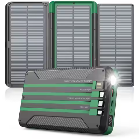 Bank Solar Charger 46800mAh Built in 4 Cables 3 Foldable Solar Panels, PD20W Fast Charging Portable 