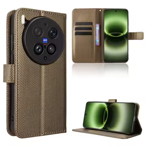 For Vivo X300 Ultra Flip Luxury Diamond Pattern Skin PU Leather Wallet Lanyard Cover For Vivo X300 U