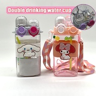 580ML Sanrio Series Anime Peripheral Water Bottle Cinnamoroll Kuromi Cartoon Portable Bottle Double Drinking Cup Straw Cup with Strap