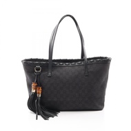 【二手】Gucci GUCCI 竹節 GG 圖案手提包 354665 黑色牛仔皮革竹節流蘇手提包 女士二手 A
