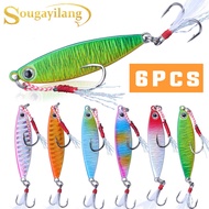 Sougayilang 6Pcs 10g Gram Micro Metal Jig Fishing Lure Slow Jig with Barb Hook Feather Fishing Lures