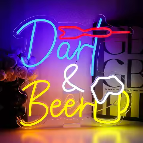 Dart And Beer Neon Sign for Wall Decor Dart Led Dimmable Neon Lights Signs for Beer Bar Game Zone Ho