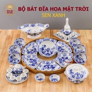 Elegant Green Lotus Bat Trang Ceramic Ancestor Offering Bowl Set