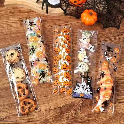 Halloween Self Sealing Cellophane Treat Bags Pumpkin Ghost Spider Clear Cookie Candy Trick Or Treat 