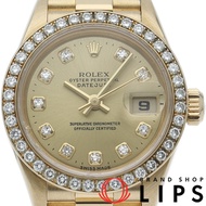 勞力士 Datejust 女士腕錶，鑲鑽錶圈，10 顆鑽石，Datejust 女士腕錶 69138G(W)，18K 黃金，顏色錶殼，1995 年，成色極佳 [二手]