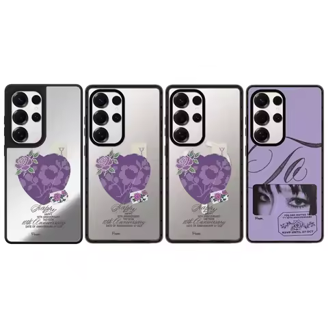 Creative Purple Heart Flower Mirror / Acrylic Magnetic Case: Compatible with Samsung Galaxy S23 U S2