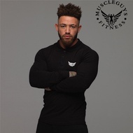 Muscleguys   Fashion Casual Polo Shirt Men's Long-sleeved Turn Down Collar T-shirt Spring and Autumn Clothes Tough Guy Bottoming Shirt