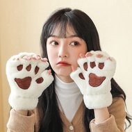 Cat Paw Gloves Fleece Fingerless Gloves Cold-Proof Thickened Gloves Warm Bear Paw Gloves Plush Half-