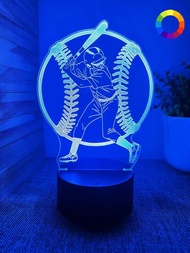 1入創意3d夜燈棒球運動造型,附有觸碰開關和usb電纜,適用於床頭櫃、房間裝飾、假日禮物,黑色