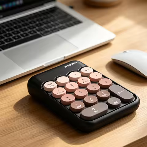 MOFii X910 Black & Rose Gold Wireless Numeric Keypad, Retro Round Keycaps, for Financial Office, Lap