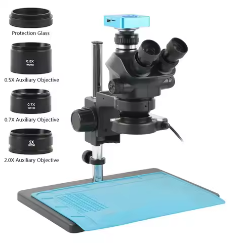 7X-100X Zoom Simul Focal Stereo Trinocular Microscope WF10X/22MM Lens 4K 2K 55MP VGA USB HDMI PC Vid