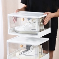 Large size shoe box storage organizer hard plastic stackable flip-top storage shoe rank organizer