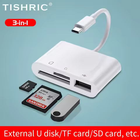 TISHRIC 3 In 1 USB C Card Reader Type-C To TF SD USB Smart Memory Card Reader Flash Drive Card Adapt