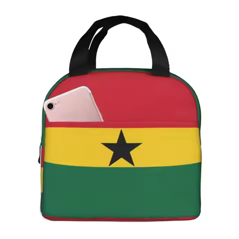 Flag of Ghana Pattern Insulated Lunch Bag for School Waterproof Cooler Thermal Lunch Box Women Child