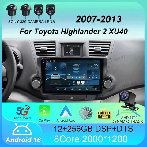 Android 16 Car Radio Carplay Auto For Toyota Highlander 2 XU40 2007-2013 Multimedia Video Player Nav
