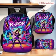 3PCS  Girls' Group Printed Backpack 3pcs Set, Includes a Large Capacity Backpack, a Pencil Case, and
